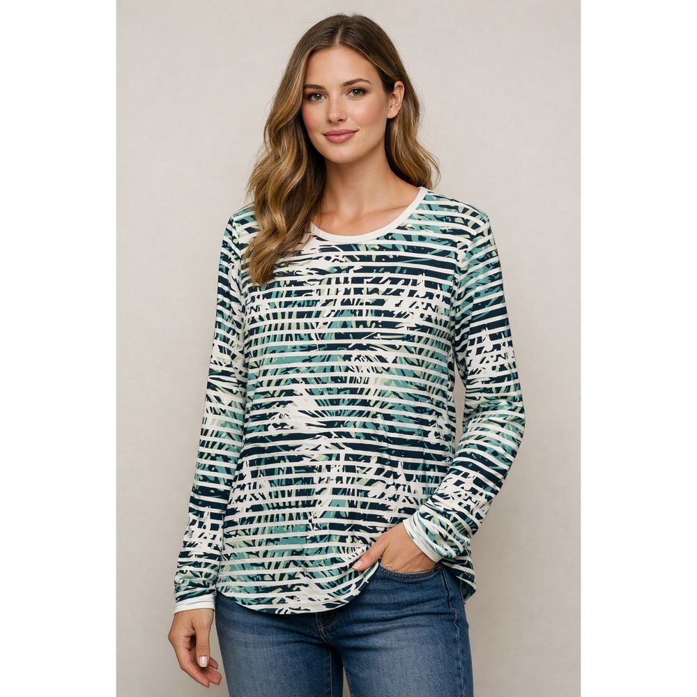 Hang Ten Sun Shirt Womens XL Tropical Leaf Print Long Sleeve Top Beachy Vacation